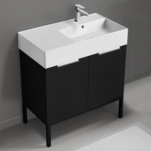 Modern Black Bathroom Vanity, 32 Inch, Chrome Handles, Free Standing Modern Black Bathroom Vanity, 32 Inch, Chrome Handles, Free Standing Nameeks DERIN618